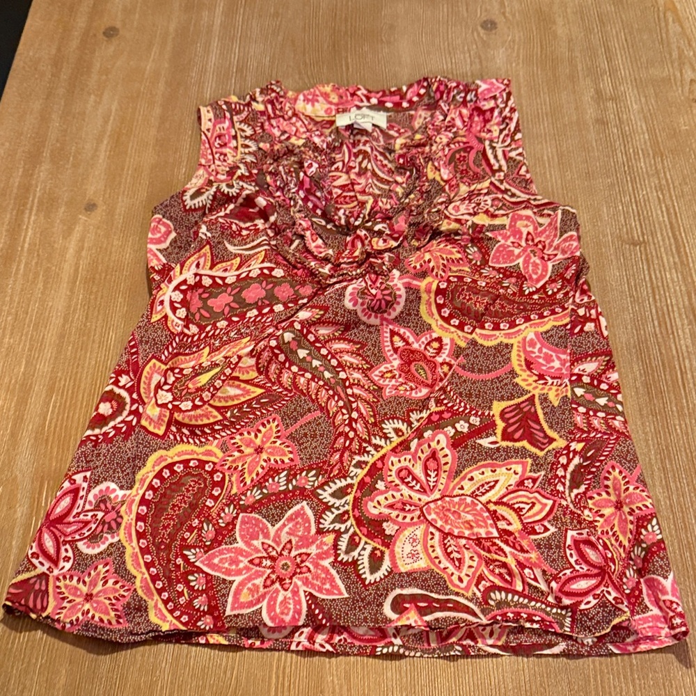 LOFT Red and Pink Patterned Top